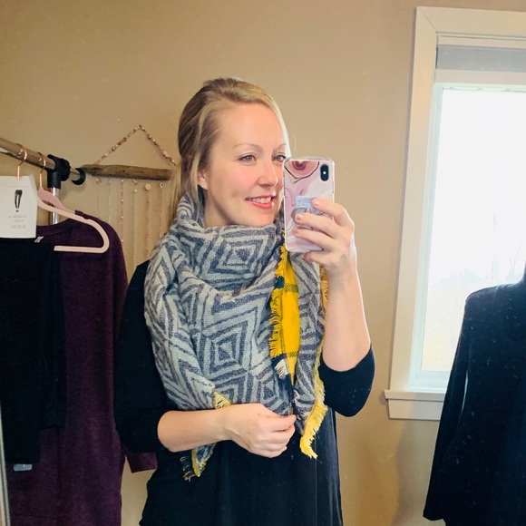 Reversible Scarf Mustard Plaid Scarf - Picture 4 of 7